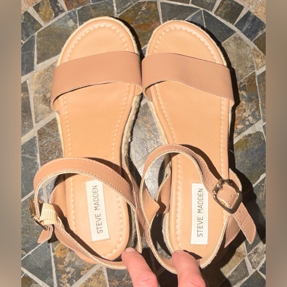 ✨ Steve Madden Chiara Tan Leather Flatform Espadrille 8.5M
